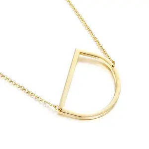 Sideways Initial D Necklace 18K Gold Plated Stainless Steel Large Letter D Necklace Big Initial Pendant Monogram Name Necklace for Women