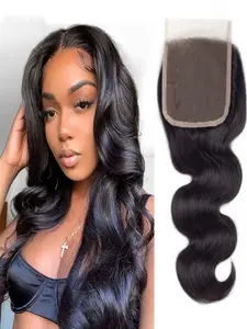 Brazilian Body Wave 4x4 Lace Closure 100% Unprocessed Human Virgin Hair , Free Part Closure Pre-Plucked Hairline Frontal Closure Natural Black ,Suitable for various occasion
