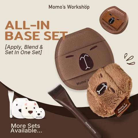 Momo's Workshop Cudl' Critters Universal Makeup Formula Brush Set - Sensitive Face Makeup Brushes, Travel Size Multifunctional Tool for Natural Effortless Base, Compatible with Any Foundation