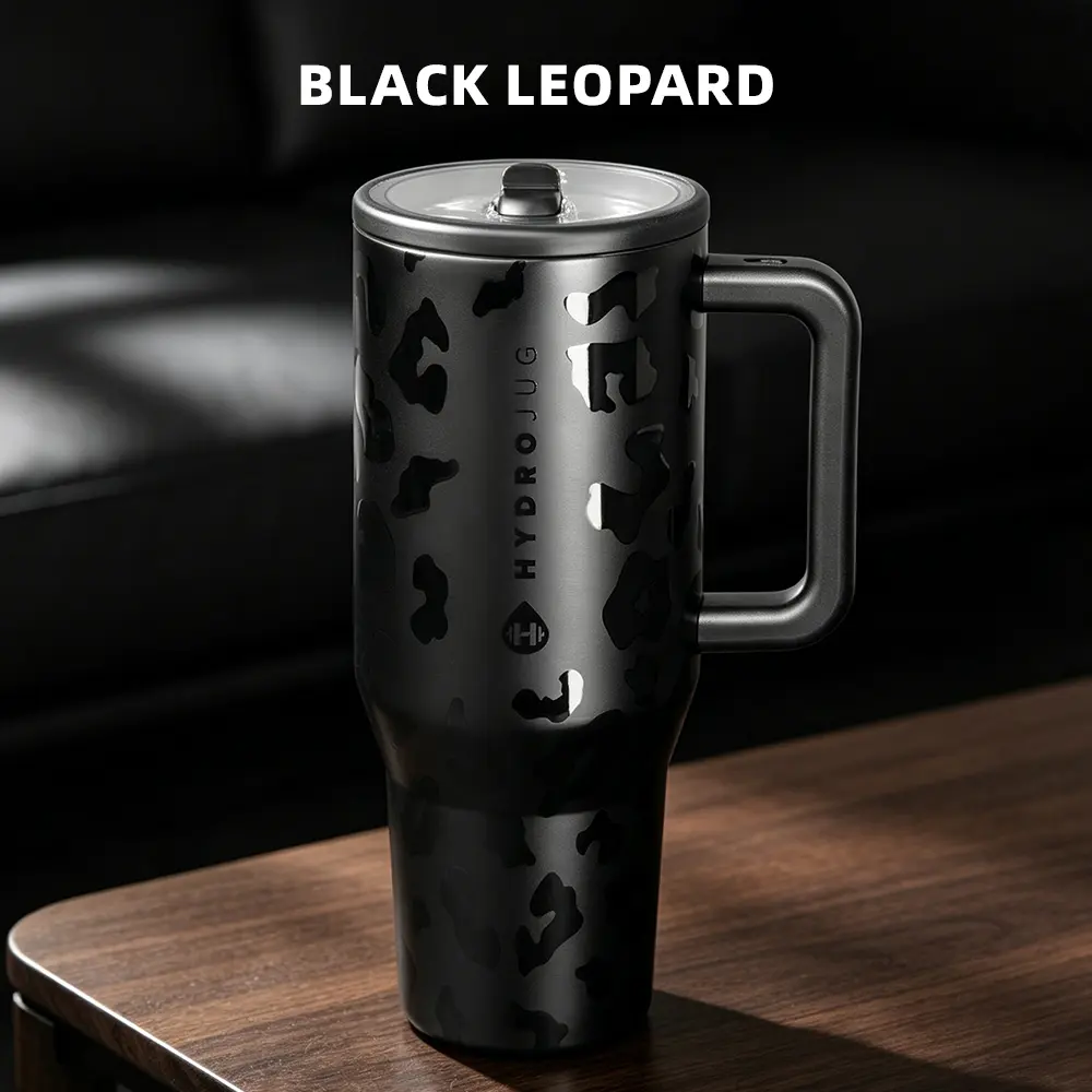 HYDROJUG Traveler 40oz Black Leopard Limited Edition Large Capacity Stainless Steel Water Bottle With Straw. Charming Black. Flip-Straw, Completely Leak-Proof. Birthday Gift, Festival Gift.