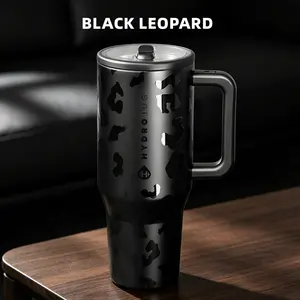 HYDROJUG Traveler 40oz Black Leopard Limited Edition Large Capacity Stainless Steel Water Bottle With Straw. Charming Black. Flip-Straw, Completely Leak-Proof. Birthday Gift, Festival Gift.