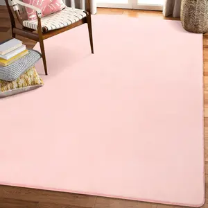 Large Area Rugs for Bedroom Living Room, 5x8 Feet Pink Thickened Rug, Indoor Washable Rugs Non Slip Minimalist Carpet for Boys Girls Dorm Nursery Room