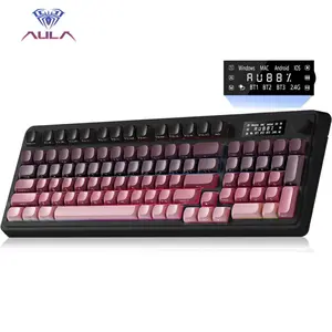 AULA S99 Pro Keyboard, Wireless Keyboards with Media Knob Custom RGB Backlit, 3-Modes BT/2.4G/USB-C Membrane Gaming Creamy Keyboard for Windows/MAC/PC Gamer - Black Pink