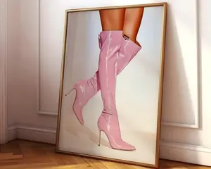 Pink Boots Print, Trendy Fashion Heels Poster, Pink Girly Wall Art, Retro Femme Fatale Print, Fashion Boots Art,