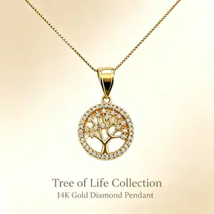 14K Gold Plated CZ Tree of Life Necklace, Family & Growth Pendant, Abundance & Blessing Spiritual Jewelry for Men & Women