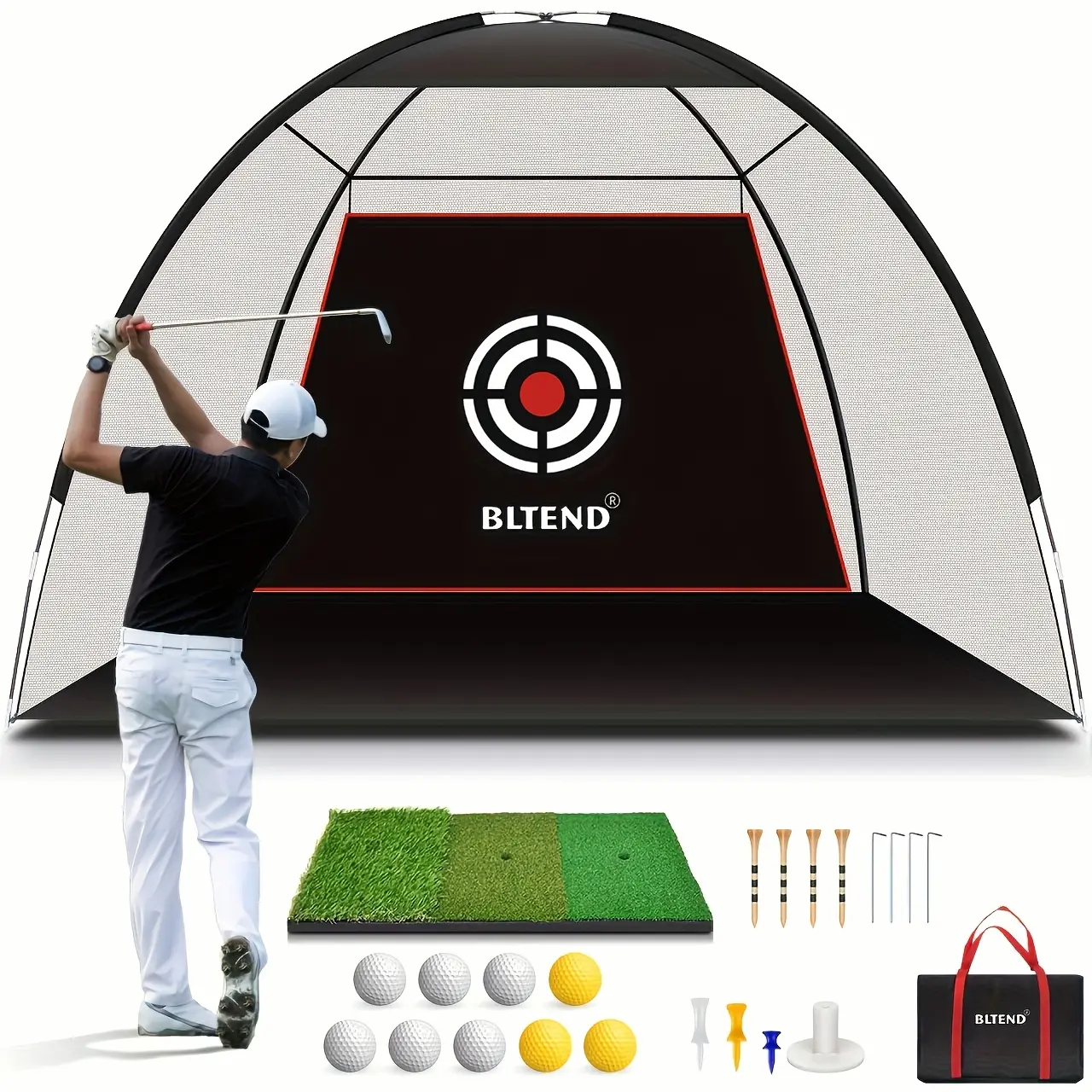 Golf Net with Mat A|B|C, Heavy Duty Golf Hitting Net, 10x7ft Golf Practice Nets for Backyard Driving, Golf Hitting Training Net for Indoor Outdoor Use - Golf Training Equipment, Golf Gifts for Women Men