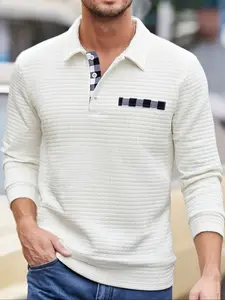 A new men's autumn and winter knitted crew neck long sleeve sweatshirt, suitable for daily wear, vintage half button design, casual and versatile trend simple pullover, is a must-have item in men's wardrobe.