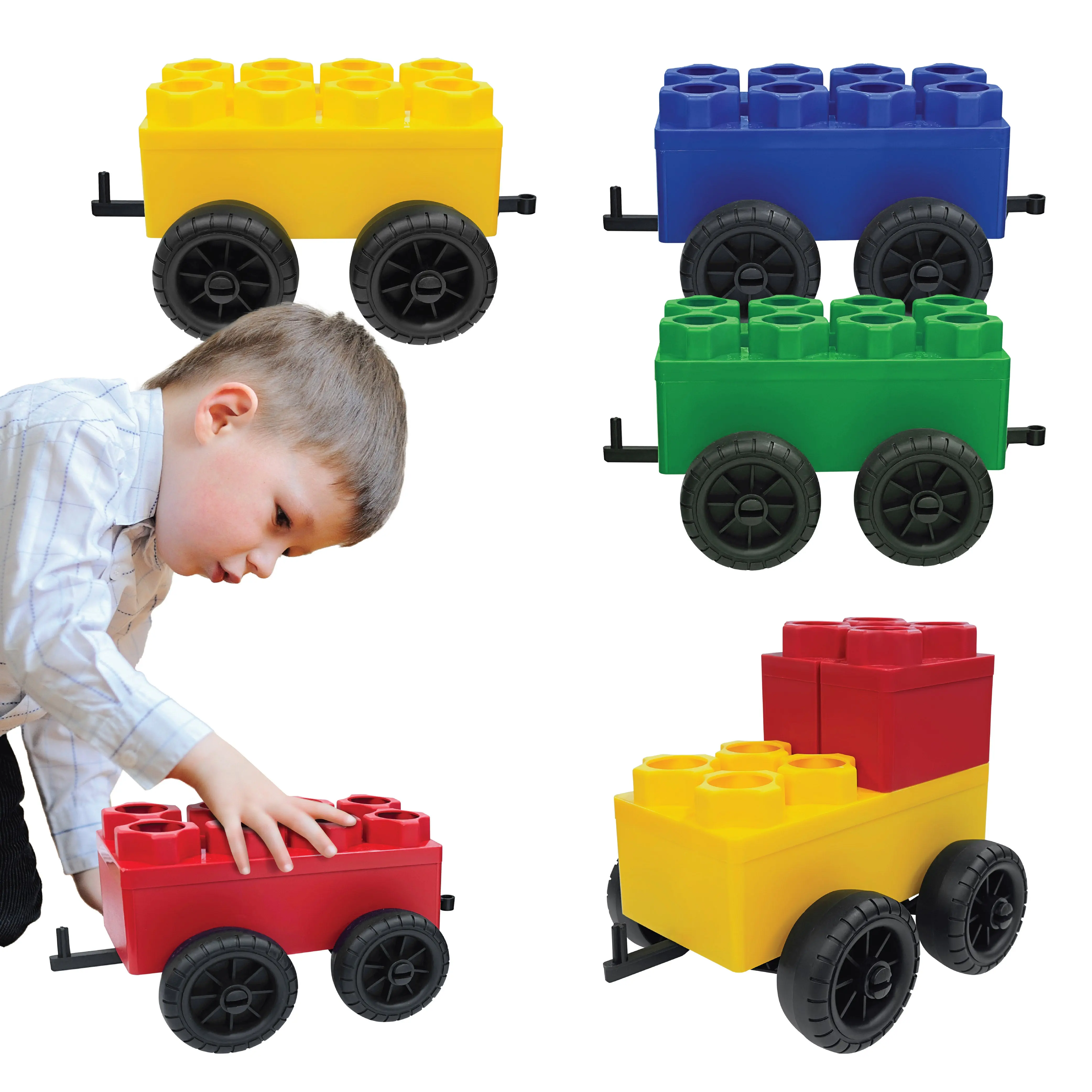 Train Conductor Jumbo Building Blocks for Kids Set with 5 Cars: Biggo Blocks Train Giant Building Kit Ages 4-8 for STEM Learning with Wheel Kits for Indoor & Outdoor Play