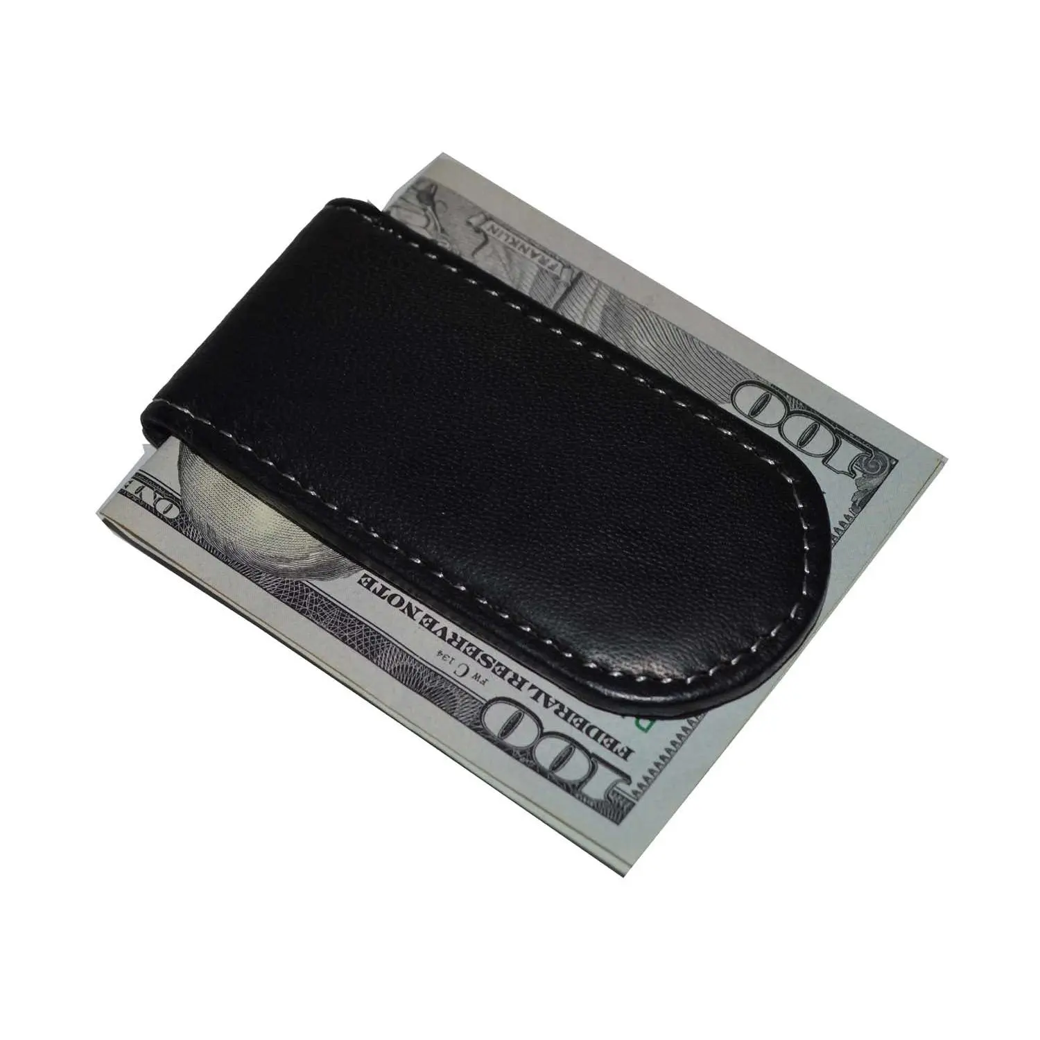 Leatherboss Men's Black Leather Magnetic Wallet - XL Strong Magnet Money Clip for Travel Passport Accessory