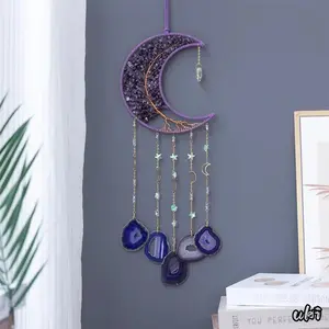 Handmade Crystal Tree of Life Dream Catcher - Hangable Ornament with Moon, Agate Pendant, Women's Crossbody/Shoulder Bag Accessory, Home Decoration, Holiday Gift for Friends versatile