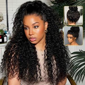 OQ Hair Invisi-Drawstring 360 Water Wave Lace Frontal Wig Fexible Fit Kinky Straight Human Hair Wigs Preplucked Hairline With Bleached Knots Invisi Fit Strap Wear Go Glueless Wigs