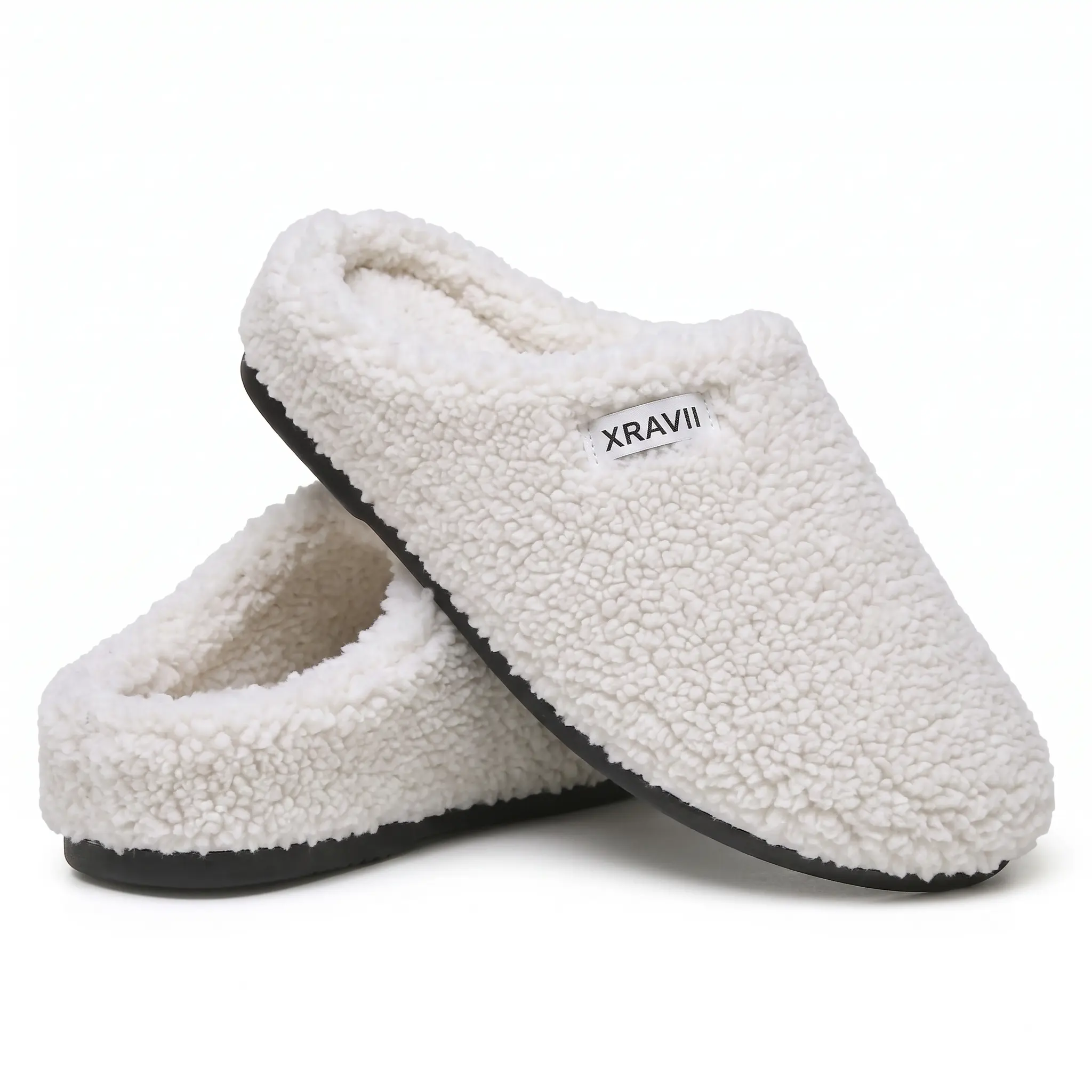 XRAVII Women's Ultra-Cozy Plush Mule Slippers - Closed Toe, Slip Resistant, Plastic Upper, Soft Fluffy Backless, Sherpa Lined Clogs for Autumn-Winter Indoor/Outdoor Use