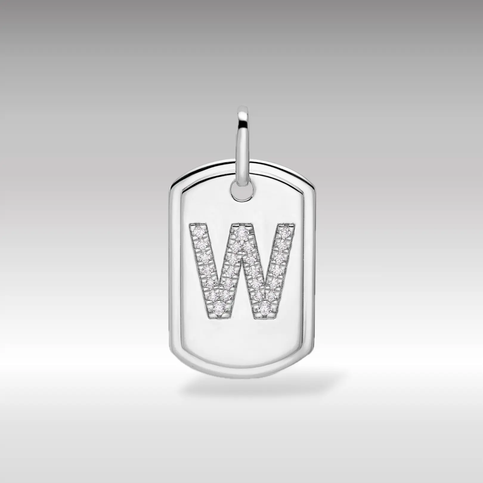 White 14K Gold Initial "W" Dog Tag Pendant With Diamonds