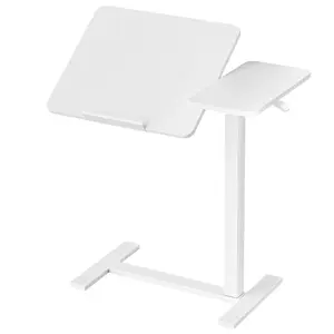 Overbed Bedside Table with Wheels, Adjustable Hospital & Home Use Bed Table, Rolling Laptop Table, Mobile Standing Desk