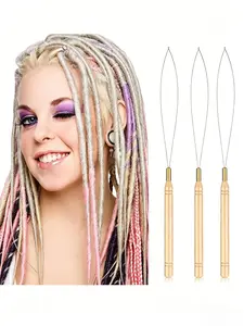 3-Pack Dirty Braids Needle Set, Rustic Style Steel Wire Threader, Hair Braiding/extensions Tool, Ideal for Salon Hairstyles