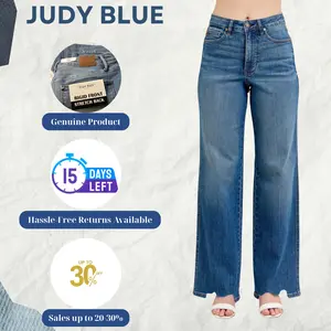 Judy Blue Full Size High Waist Tummy Control Chew Hem Destroy Wide Jeans Plus Size