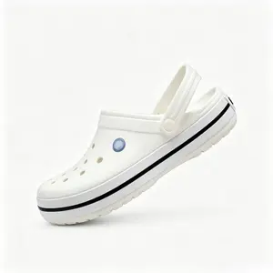 Breathable White Clogs with Black Stripe Waterproof Slip-On Sandals for Summer and Outdoor Activities
