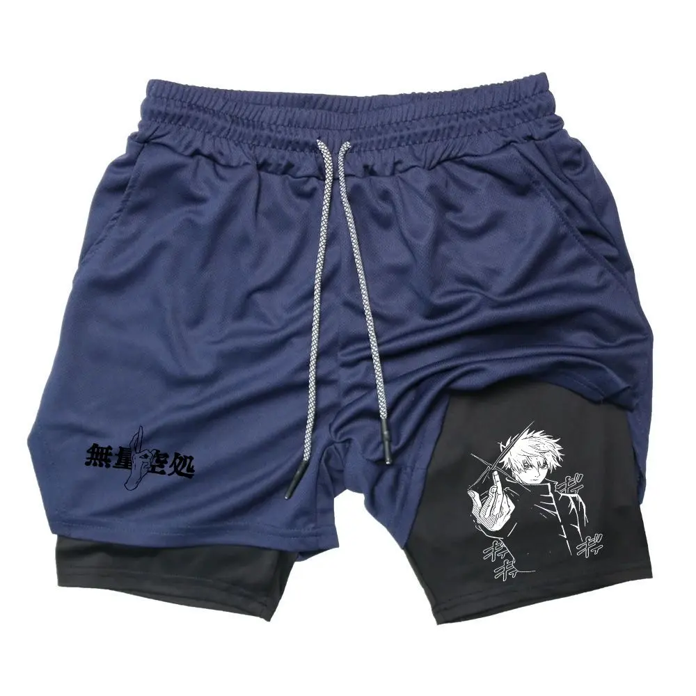 Men's 2-in-1 Jujutsu Kaisen Gojo Anime Graphic Sweat Shorts for Men Drawstring Athletic Shorts Japanese Streetwear Summer Outfits Men Shorts Gifts for Him  Quick Dry Athletic Shorts Gym Workout Casual
