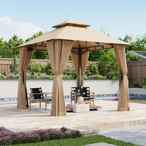 Aoxun 8x8/10x12FT Metal Frame Outdoor Patio Gazebo - Adjustable Canopy, Double Roofs, Mosquito Netting, Heavy-Duty Metal Beams, Backyard Furniture, Outdoor Decor for Patio Use