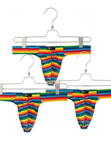 Men's Low Waist Rainbow Stripe Thongs, Sexy Fashion Low Rise Underwear, Wild Boys Temptation, Adult Erotic Gift Set, 3 Pack, Menswear