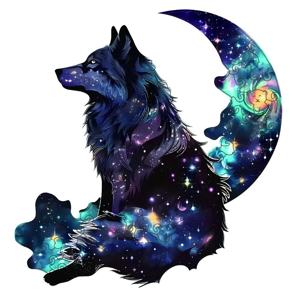 Star Wolf King Wooden Puzzle for Adults, Unique Shaped Pieces Wooden Jigsaw Puzzles, Ghristmas Gift Family Game Home Decor