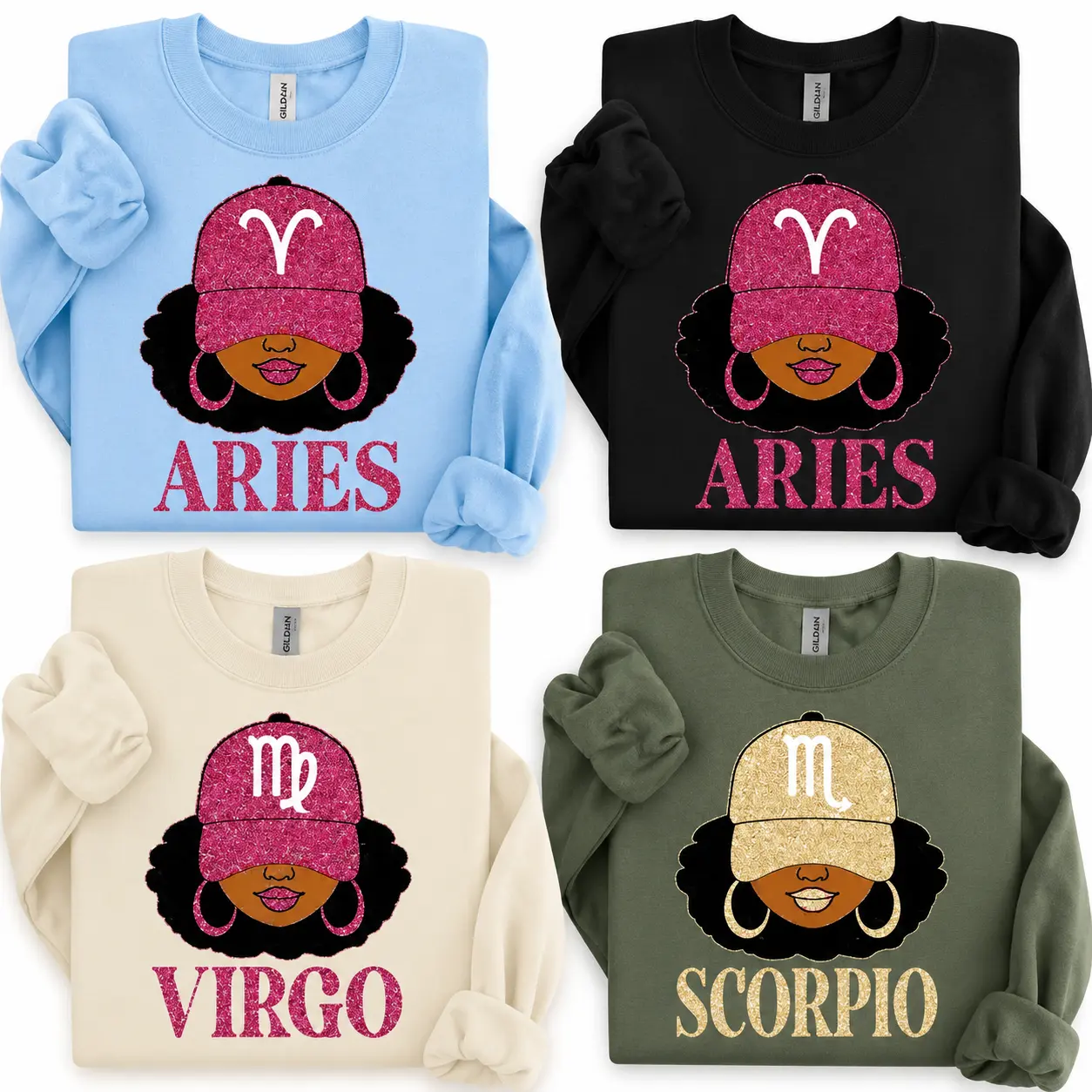 All 12 Zodiac Queen Graphic Sweatshirt – Aries Virgo Scorpio Astrology Crewneck, Black Girl Magic Zodiac Shirt, Trendy Horoscope Gift for Her