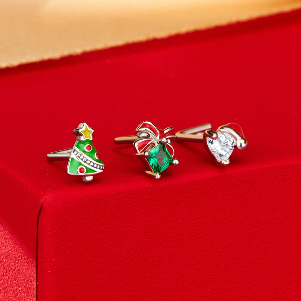 Oufer  Christmas3PCS 20G Christmas L-shaped Nose Piercing Ring Set with Santa Boots Tree Cubic Zirconia for Festive Holiday Wear