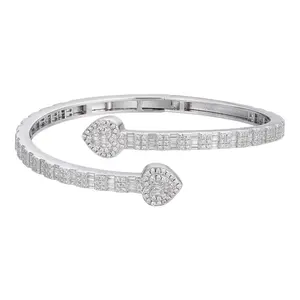 Moissanite Bangle Bracelet Heart Baguette 925 Silver
