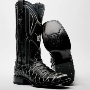 Black/White Jumbo Leather Boots - Square Toe