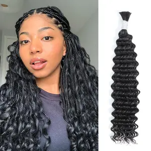 Curly 100% Human Braiding Hair for Boho Braids, Deep Wave Bohemian Hair for Braiding Human Hair, No Weft Boho Curls 12A Virgin Human Hair, 1B, True to Length & Weight, (50G LIGHT BULK,100G LIGHT BULK,Optional)