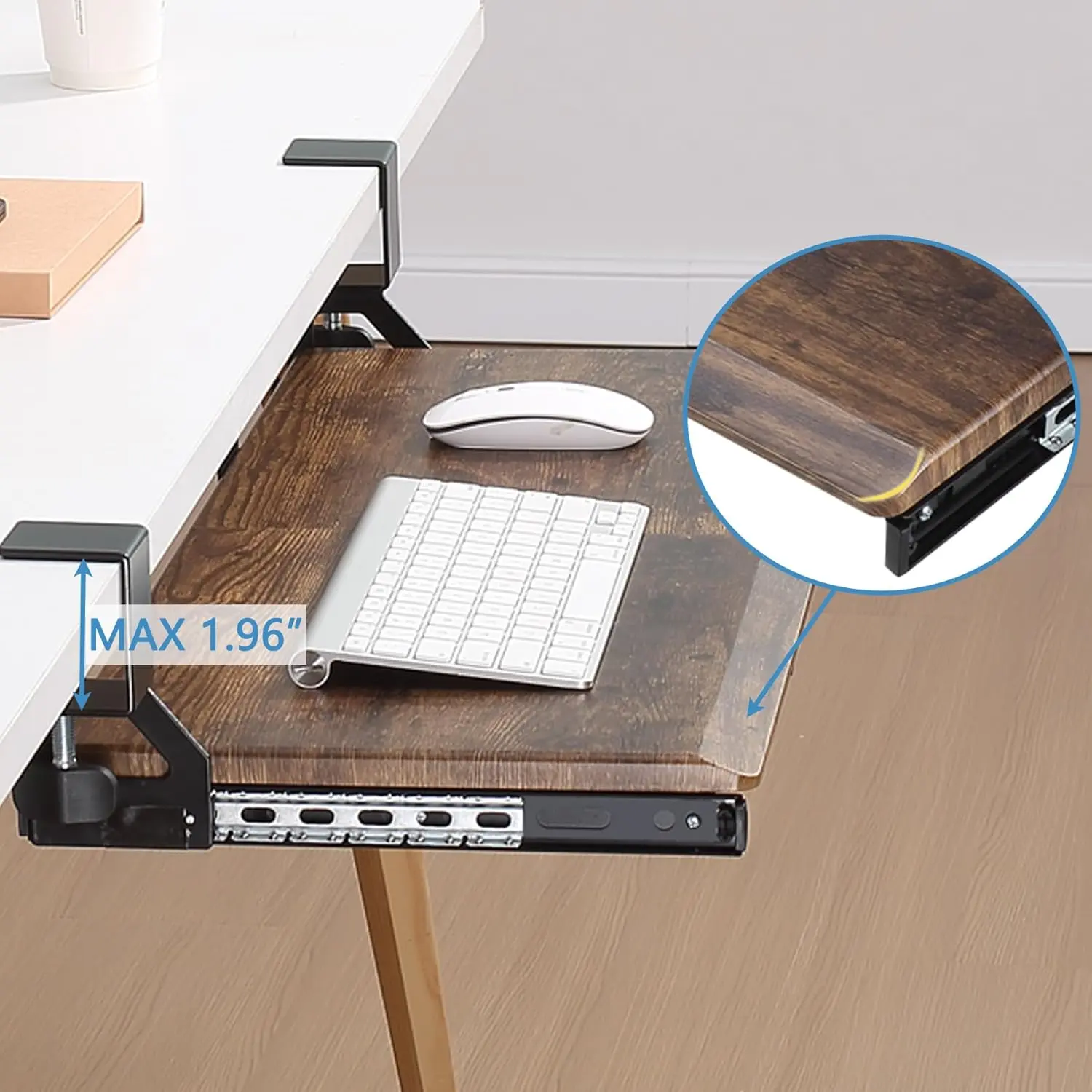 ETHU Large Under Desk Keyboard Tray – 26.77"x11.81" Slide-Out Clamp-On Keyboard Platform, Ergonomic & Easy to Install