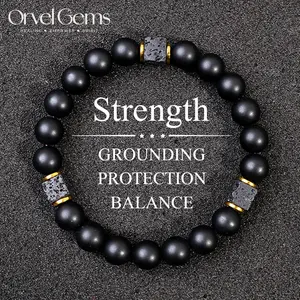 Matte Black Onyx & Lava Cube Balance Bracelet - Ultimate Protection & Inner Strength, Unisex Healing Stone Stretch Bracelet for Men & Women Grounding