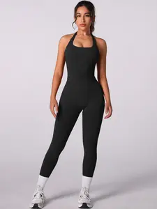 Two-Piece Set Women's Solid Seamless Crop Tank Top & High Waist Leggings Tracksuit Set, Gym Sets, Athletic Wear, Yoga Clothes Set, Sporty Breathable Comfortable Outfits for Yoga Gym Running, Ladies Sportswear for All Seasons
