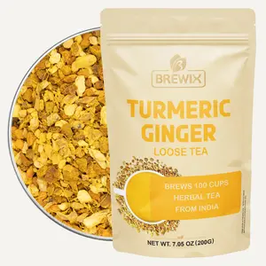 BREWIX, Turmeric Ginger Loose Herbal Tea (100+ Cups, 7.05oz/200g) Caffeine & Gluten Free | Ginger Root Tea | Savory & Spicy