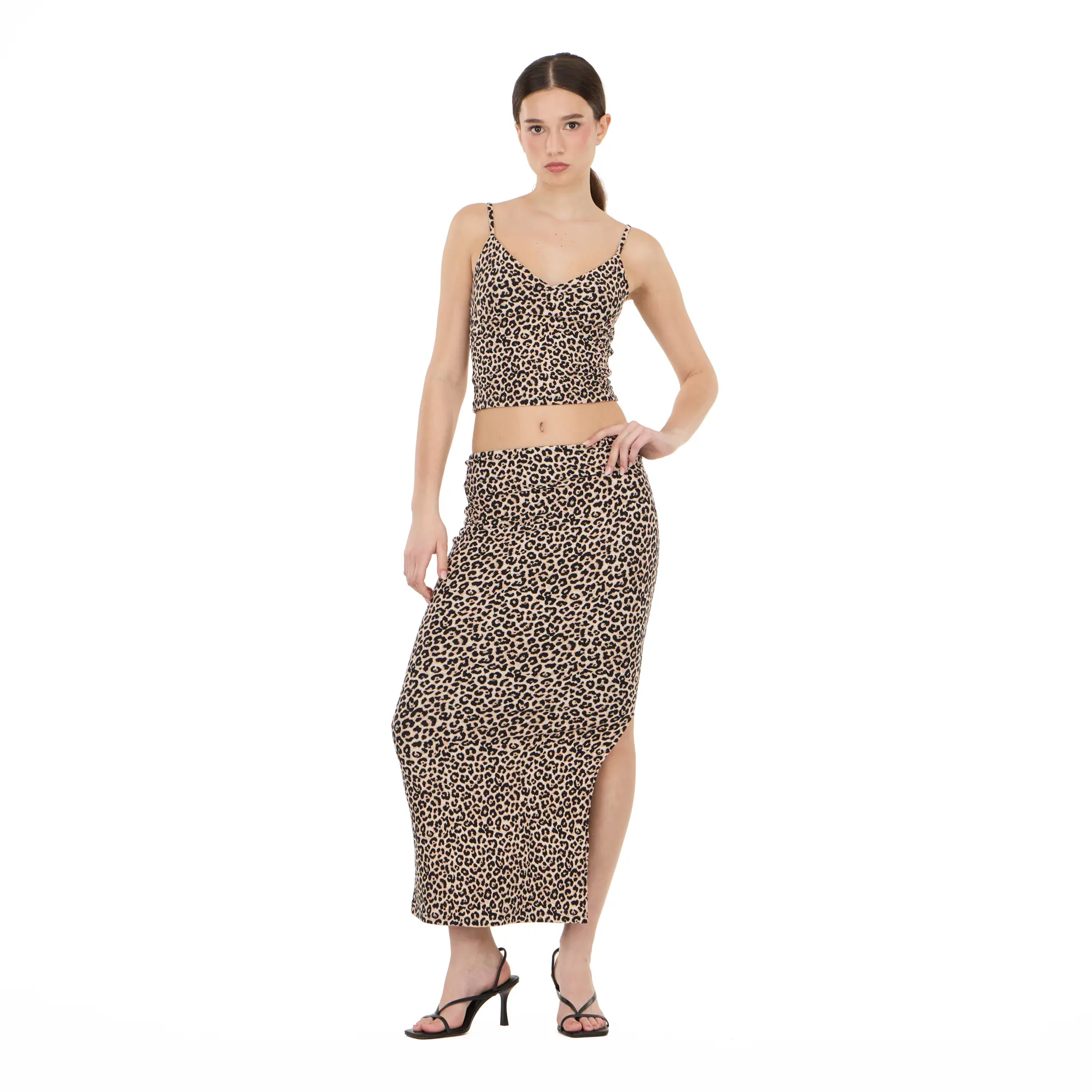 Forever 21 Women's 2-Piece Skirt & Top Sets - V-Neck Cami Top with Adjustable Spaghetti Straps, Sleeveless Thin Maxi Skirt, All Over Print, Slim Elegant Everyday Wear, Lightweight Fabric (Women's Clothing Sets)