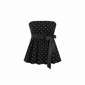 Cider Cotton-blend Polka Dot Satin Bow Belt Bandeau Top SwimWeek SummerWins