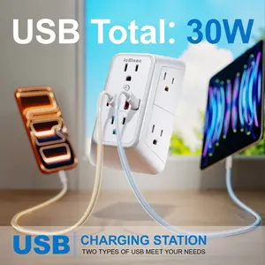 Surge Protector Outlet Extender, 6 Outlets & 4 USB Ports with Fast Charging Type C PD 30W,3-Sided Power Strip, Power Socket Expander, Multi Plug Wall Charger for Home, Office, Travel