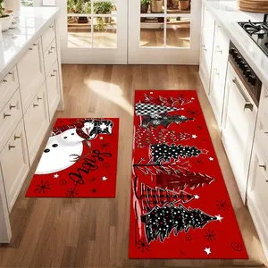 2Pcs Christmas Snowman and Christmas Tree Floor mat set for farmhouse kitchen Rug restaurant floor laundry room decor carpet mat Home Decorative Rug
