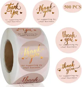 1.5'' Thank You for Supporting My Small Business Stickers 500 PCS Thank You Stickers 4 Design Font Pink Foil Rolls for Greeting Cards Flower Bouquets Self-Adhesive Labels for Gift Wraps Mameld