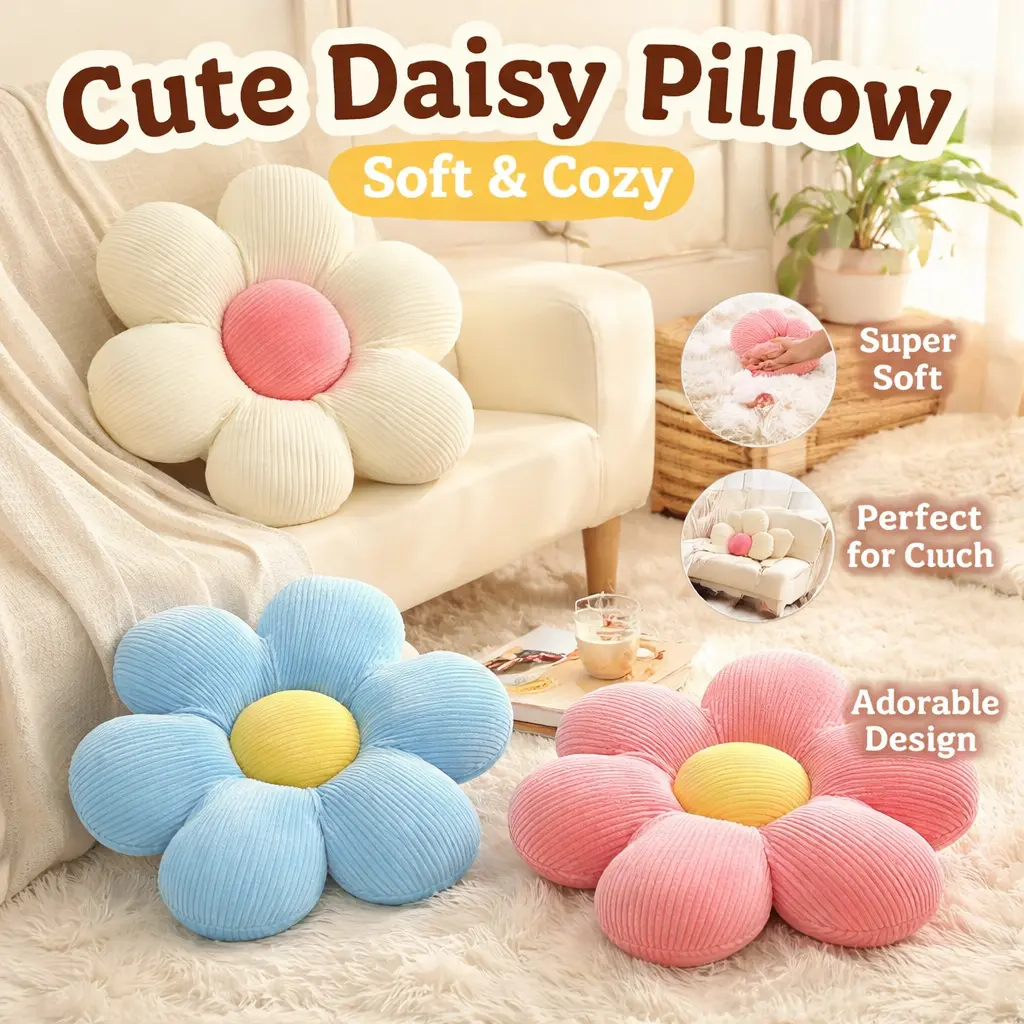 3-Pack Flower-Shaped Throw Pillows – Cute Daisy Plush Floor Cushion Set, Decorative Seat Cushions for Bedroom, Living Room, Sofa, Chair, and Floor Seating – 16 Inch Multicolored Flower Pillows for Home Decor