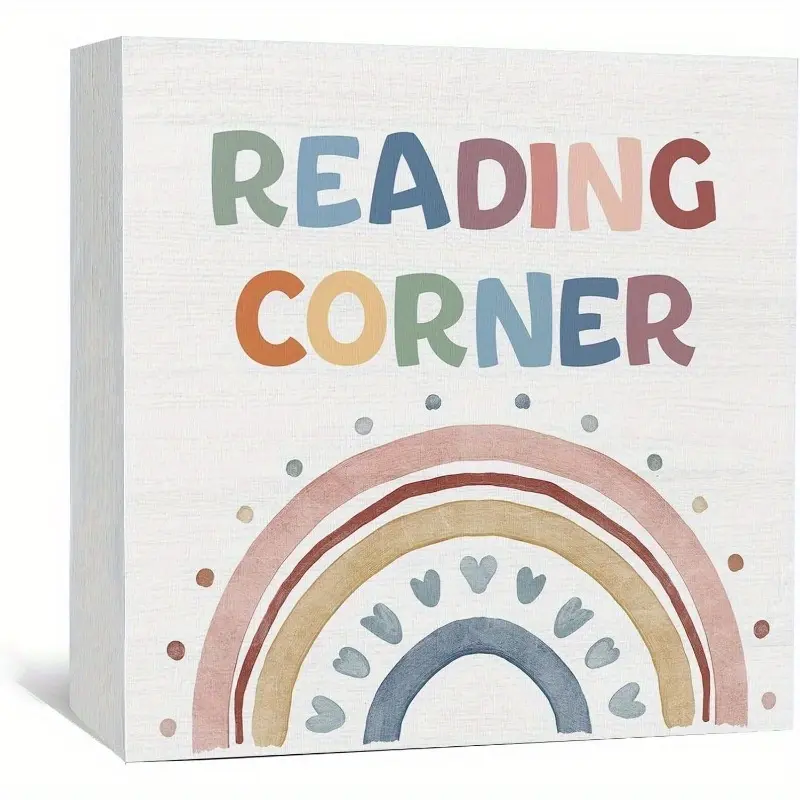 Reading Corner Wooden Box Sign, Read Book Lover Gifts for Women Kids, Nursery Reading Signs for Home Classroom Library Shelf Table Desk Decor, 5x5 inch