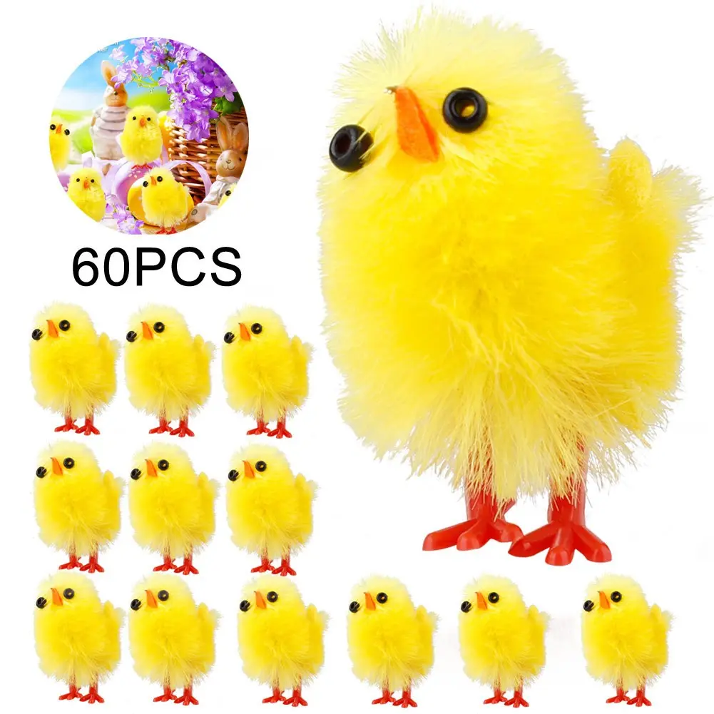 60-Piece Easter Mini Plush Chick Set, Soft 1.1-Inch Decorative Chicks, Realistic Farm Animal Ornaments, Cuddly Stuffed Animal Collectibles, Cute Stuffies, Perfect Party Favors & Gift Bags