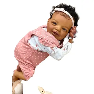 19inch Newborn Soft Body Baby Doll Brown Skin Charlie Reborn 3D Painted Visible Veins Poseable Cloth Realistic Newborn Doll with Pacifier Feeding Bottle