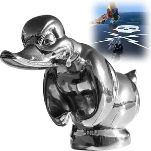 Angry Rubber Duck Hood Ornament - Self Adhesive 3D Funny Car Bonnet Decoration Accessories (Silver)