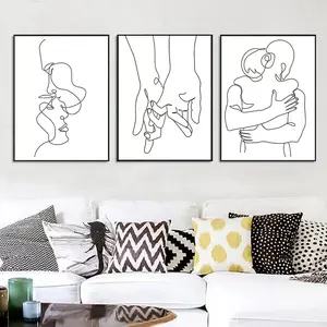 3pcs Couple Holding Hands Love Kiss Wall Art Set, Nordic Poster Unframed Print, Minimalist Living Room Hanging Canvas, Home Decor