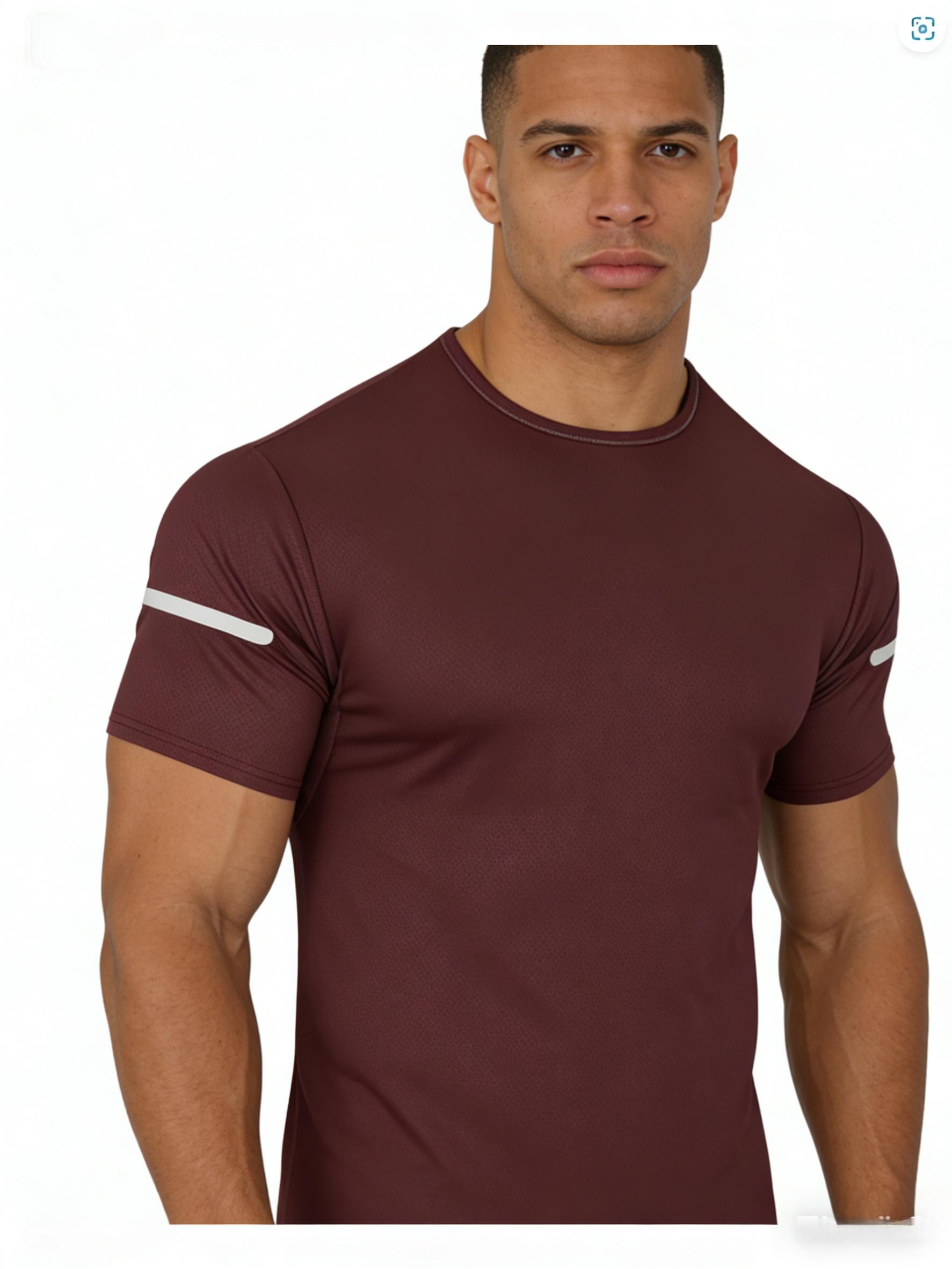7PCS Men's Print Reflective Stripe Sports T-Shirts, Quick Drying Breathable Round Neck T-shirt,Casual Tops for Workout Running, Gym Tees, Men's Sportswear for Summer Running Shirts, Moisture-Wicking T-Shirts, Gym Workout Short Sleeve Shirts