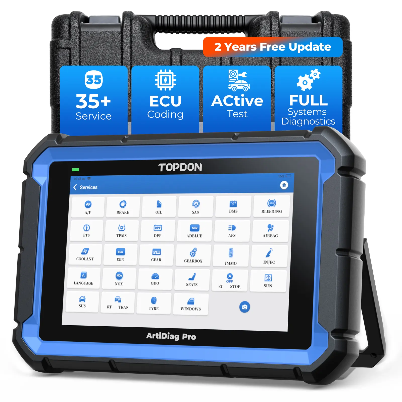 TOPDON ArtiDiag Pro Car Diagnostic Scan Tool, Online-Coding & OE-Level Full Systems Diagnosis, 35+Maintenance OBD2 Scanner 2-Year Free Update Automotive Scan Tool Car Relay Tester