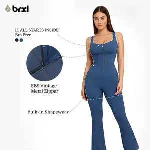 Brxl  By Popilush Shapewear Jumpsuit - Faux Denim Jumpsuit For Women Built In Shapewear Tummy Control Jean Romper Full Bodysuits