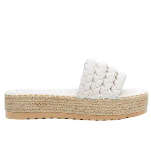 BEACH by Matisse Womens Pacific Braided Espadrille Platform Slide Casual Sandals Casual Mid Heel 2-3" - White
