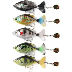5 count Topwater Fishing Lures for Bass Fishing with Storage Box, Whopper Popper Fishing Lure for Bass Catfish Pike Perch, Floating Pencil Bass  with Rotating Tail Freshwater